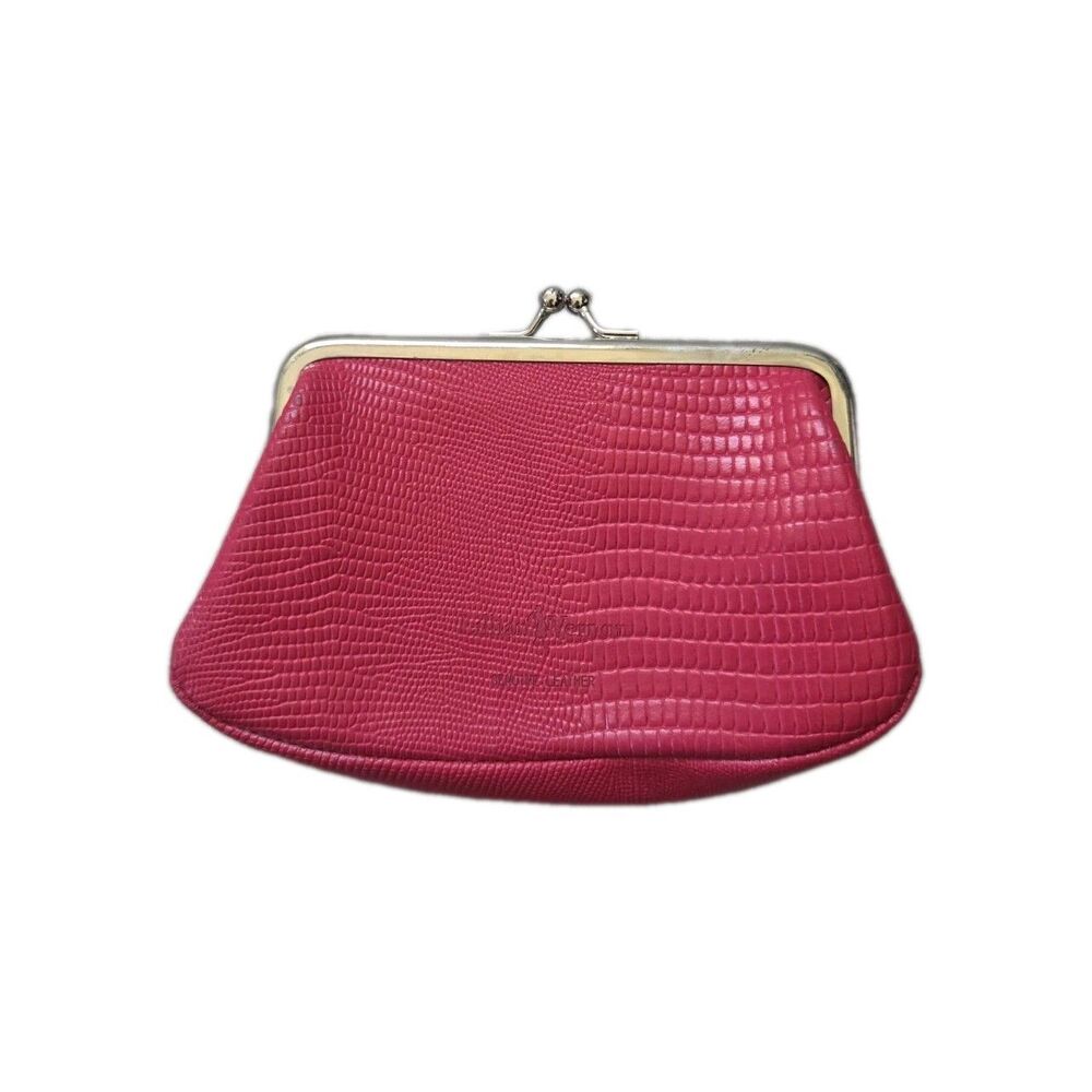 Lillian Vernon Genuine Leather Hot Pink Croc Embossed Kiss Lock Coin Purse GUC